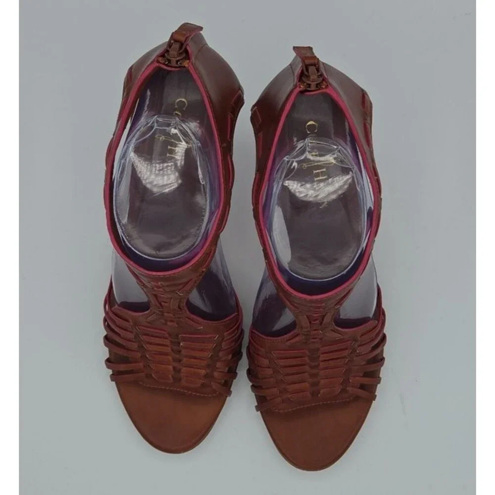 Cole Haan Air Valencia Women's Open Peep Toe Leather Heels Sandals Shoes Brown 9
